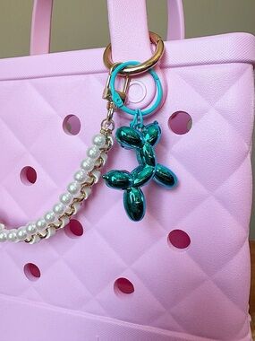 ♥️💖 Metallic Blue Balloon Animal Dog Bag Charm or Keychain with Bell